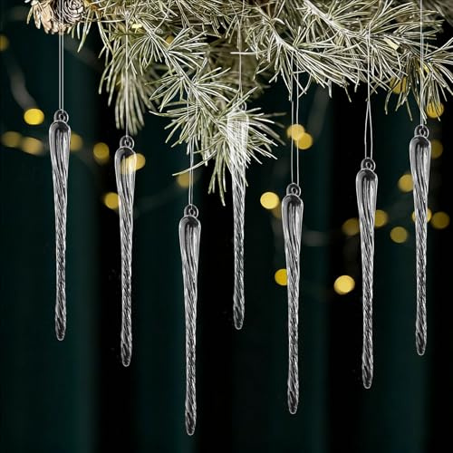 HERZWILD 30pcs Christmas Icicle Ornament Acrylic Clear icicles Set Christmas Tree Decorations Ornament Acrylic christmas Hanging (Shape C-12cm)