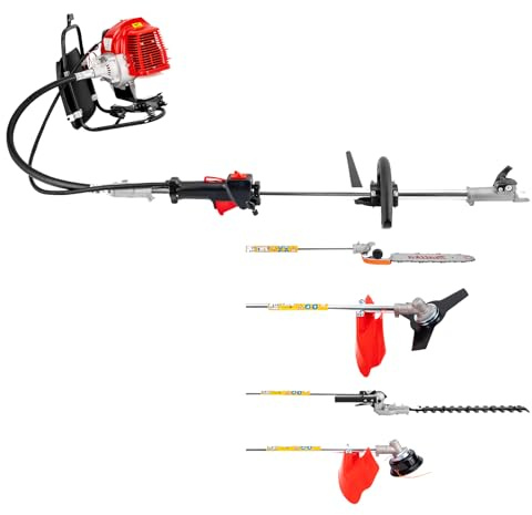LKHDONG Rasentrimmer 52cc Motorsense Benzin 2-Takt Freischneider 4-in-1 Rasenmäher Gartenwerkzeug mit Schultergurt, Trimmer für Garten