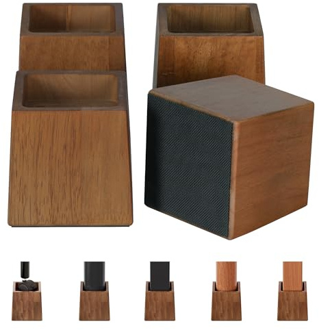 TQVAI Lot de 4 Rehausseur Pieds de Lit en Bois, Lourd Pied de Meuble, Supporte 1000KGS, Augmentation Pieds de Lit 7,6 CM, Pieds de Canapé Hauteur de Levage du Canapé de Table de 3 Pouces, Marron