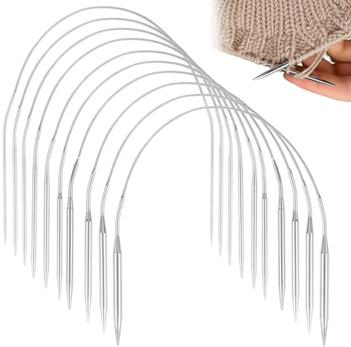 Alrens 10 Stück Stricknadeln Set 40CM Edelstahl Rundstricknadeln Stricknadel Knitting Needles für Mützen,Socken,Handschuhen,Ärmel & Klein Projekte 2mm-7mm