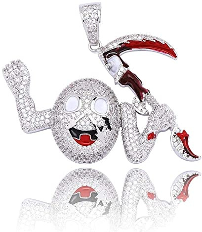 Collier ， Hip Hop Cluster Chain Simulé Diamant Collier Glacé Mort Faucille CZ Pendentif pour Hommes