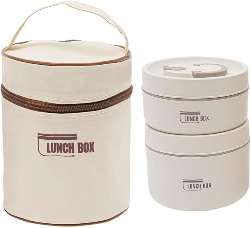 Sightday 2 Stück Thermo Lunchbox Edelstahl Mit Tasche,Thermobehälter Für Essen,Auslaufsicher Essen Warmhalten Behälter für Zuhause,Picknick,Büro(Beige-440ml&600ml)