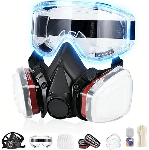 Reusable Dustproof Active Carbon Respirator Mask with Gas Mask Filter, Glasses, 18 Accessories for Dust, Formaldehyde, Painting, Welding & Polishing 6200 Reusable Face Mask, Dust Mask, Respirator