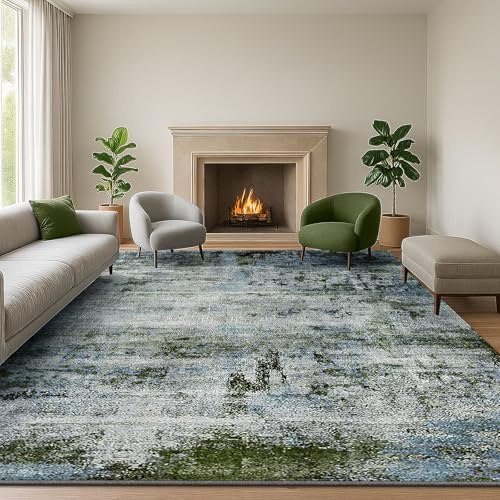 SOANNY Rug Living Room, Abstract Soft Area Carpet, Moss Green, 200x290cm
