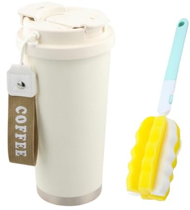 Kaslaider Termo 520ml, Taza Térmica Anti-Fugas para Llevar, Termo con Cuerpo de Acero 316 y Liner Cerámico, Pajita y Colador, Mantiene Caliente 9h Frío 15h, Taza Térmica Khaki
