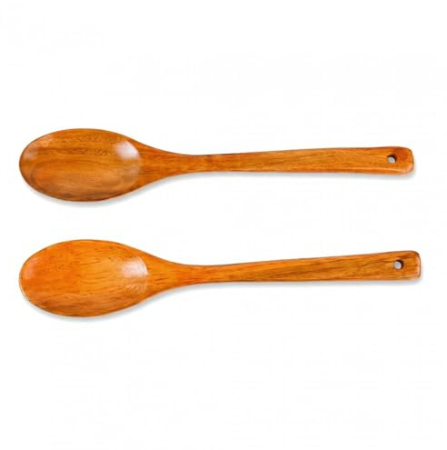 2Pcs Long Handle Wooden Spoons for Cooking, Natural Wood Round Mixing Spoons, Heat Resistant Wooden, Kitchen Tools for Stirring and Serving