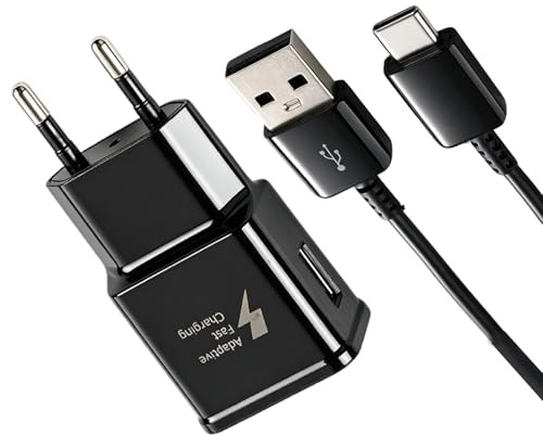 Cargador USB Tipo C Carga Rapida con Cable para Carga Rápida 1M, Compatible para Samsung Galaxy S23, S22, S21, S20 FE, S10, S9, S8 Plus, A54, A52S, A53, A33, A14, A13, Z Flip4, Z Fold3 y Nota 8 9