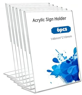 Ymswjgj Lot de 6 supports de table inclinés A5 en acrylique transparent A5 en forme de L