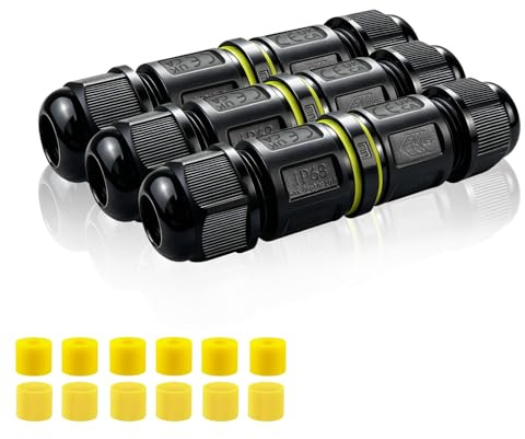 TEYIAN 3Pack IP68 Waterproof Junction Box Outdoor Cable Connector 2-Way M16 Wire Connector Electrical Cable Protector for 2 or 3 Pin Cables Diameter Ø3-6.5mm, Ø5-9mm