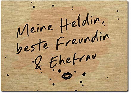 Intereluxe Postkarte aus Holz Meine Heldin, beste Freundin & Ehefrau Größe: DIN A6, 105x148mm, 4mm stark Karte Liebeserklärung