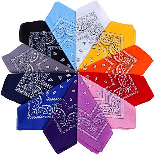 Anpro 12er-Set Bandanas, Kopftuch, Taschentuch, Unisex, Haarband, Halstuch, Deko aus Baumwolle, Retrostil, bunt, multifunktional, für Herren und Damen, Kinder – 12 Farben, 55 x 55 cm, 12 Couleurs