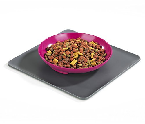 Yummynator 08233 Rutschfeste Matte Mit Futternapf BPA mit Tiernapf-System: Vereint Napf und Platzmatte für Katze oder Hund, S, Grau/rosa