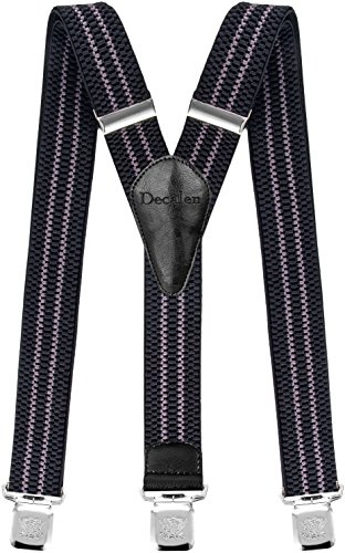 Decalen Mens Braces with Very Strong Metal Clips Wide 4 cm 1.5 inch Heavy Duty Suspenders One Size Fits All Men and Women Adjustable and Elastic Y Style (Black Grey)