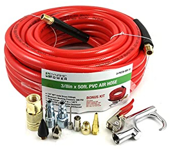 DYNAMIC POWER 3/8 x 50ft PVC Air Compressor Hose WITH 10 Pieces Air Compressor Accessories Kit