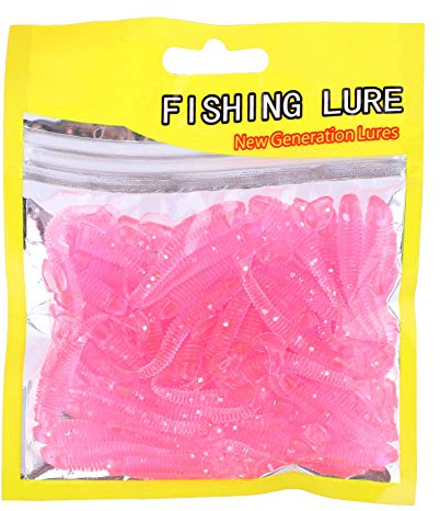 50 Pcs 5cm Señuelos de Pesca Suave Cebos de Pesca Artificiales Agua Dulce, Cebo de Pesca Plástico T Tail Grub Cebos de Gusano Accesorio de Aparejo de Pescado(Rosa)