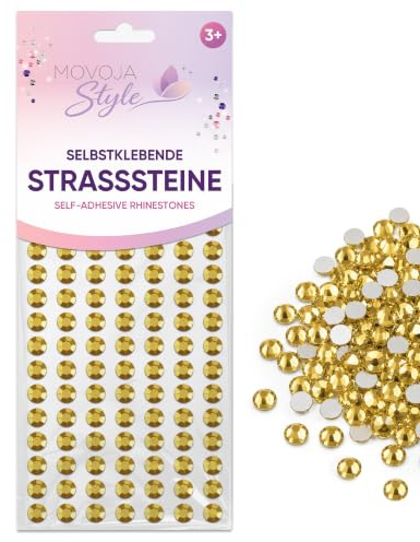 MOVOJA Pietre glitterate dorate autoadesive – 504 pezzi 6 mm | Pietre glitterate autoadesive fai da te per bambini, adesivi per fai da te, pietre per fai da te, set di adesivi glitterati