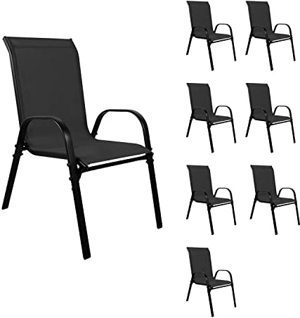 Mojawo 8 STK. XL Stapelsessel Gartenstuhl Gartensessel stapelbar Textilenbespannung schwarz Balkonmöbel Gartenmöbel Metall schwarz