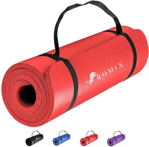 ROMIX Tappetino Yoga Antiscivolo, 10mm Extra-Spessa Yoga Mat, Schiuma di Memoria Stuoia di Fitness Esercizio per Uomini Donne, Casa, Professionale Palestra Allenamento Meditazione Pilates (Rossa)