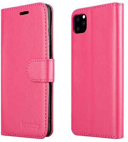 iCatchy For iPhone 11 Wallet Case 6.1 Inch Flip Book Cover Leather Phone Case Card Slots Kickstand Magnetic Closure Shockproof Protective (Pink)
