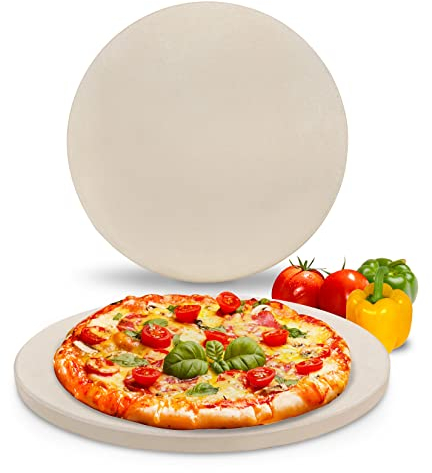 GGC 14 inch Pizza Stone for Ovens, Baking Stone for Grill and BBQ to Cook Perfect Crispy Crust Pizza, Bread and Cookies at Home, Garden and Outdoor, Distributes Heat Evenly Round Pizza Baking Stones