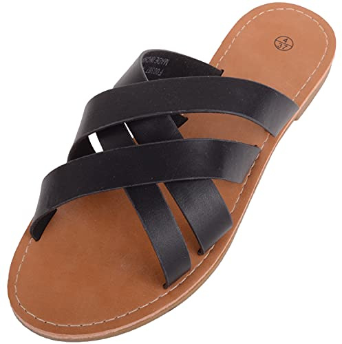 ABSOLUTE FOOTWEAR Womens Wide Fitting Slip On Strappy Summer Holiday Sandals Sliders Flip Flops Flat Shoes