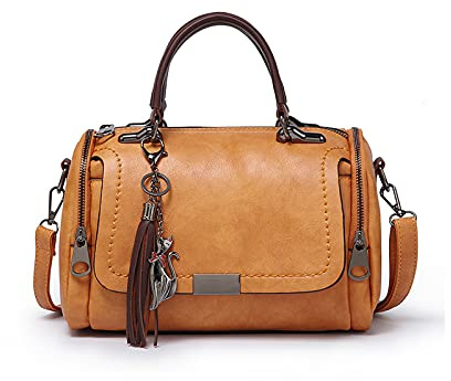 PORRASSO Bolsos de Mujer Retro Bolso Bandolera Bolsa de Hombro Señoras Bolso de Mano Impermeable Bolsa de Mensajero de Cuero PU Viajes Trabaja Citas Bolso Boston Marrón Claro
