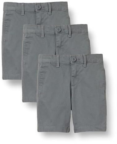 Amazon Essentials Jungen Gewebte Uniform-Shorts mit Flacher Vorderseite (knitterfrei), 3er-Pack, Dunkelgrau, 6 Jahre