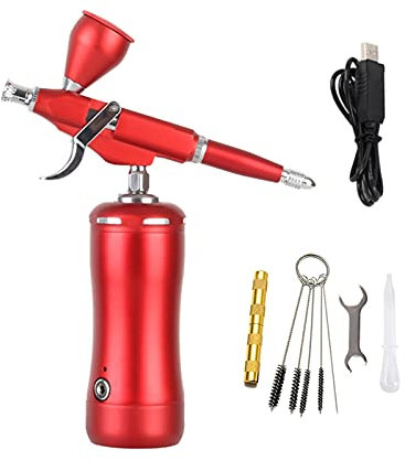 Pistolets à peinture et accessoires HB08MINI-116 Démarrage automatique Arrêt Airbrush avec kit de compresseur Easy Utilisez un outil pneumatique personnel portable sans fil sans fil ( Color : B Red )