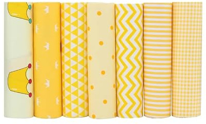CraftsFabrics 7pcs/Lot (16x20) Printed 100% Cotton Fat Quarters Fabric Bundles for Quilting, Scrapbooking, Arts & Crafts, DIY Projects, Collage | Yellow Fabric, Quilting Fabric, Material for Sewing