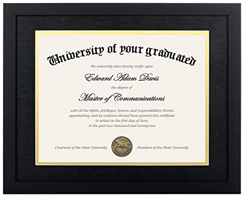 upsimples 11x14 Diploma Frame Certificate Degree Document Frame with High Definition Glass, 8.5 x 11 with mat for Wall and Tabletop, Black Double Mat, 1 Pack