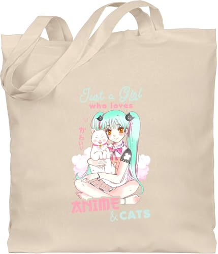 Baumwolltasche - Just a girl who loves anime & cats - Unisize - Naturweiß - geschenk+anime katze stofftasche anemie jutebeutel stoffbeutel baumwolle beutel jutebeuel jutetasche einkaufstasche bag