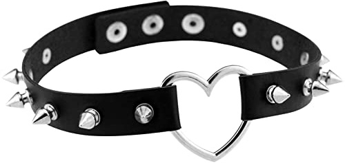 Flongo Choker Tattoo Kette Lederhalsband Damen Herren Halskette Gotik Halsband Schmuck Schwarz Braun Rot Gold Silber mit Spitz Niete Nieten Einstellbar Punk Rock