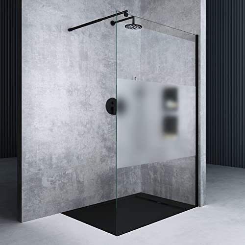 Mai & Mai Paroi de Douche 110x200 Douche à L'italienne Transparent avec Bande Opaque Profilé Noir BR1MS Pare-douche en Verre Trempé 8mm Revêtement Nano Easy Clean