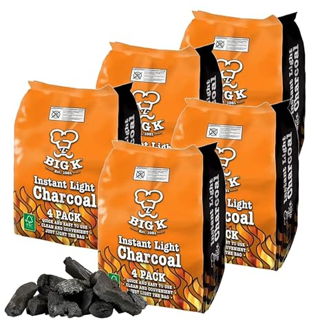 Instant Light Lumpwood Charcoal Bags - Barbecue Grill Pack of 5 x 4kg BBQ Coals Instant Bags are easy to use, just light the individual bag. Take the stress out of your BBQ with instant charcoal