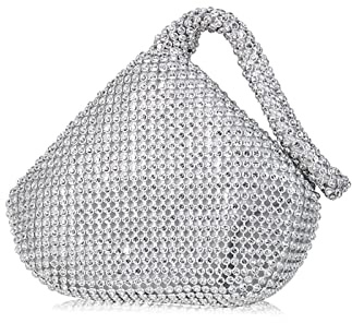 CORIOS Dreieckige Abendtasche Damen Unterarmtasche Shiny Strass Handtasche Diamant Clutch Bag Klein Tasche Schultertasche Glitzer Umhängetasche für Hochzeit Bankett-Party Abschlussball Silber