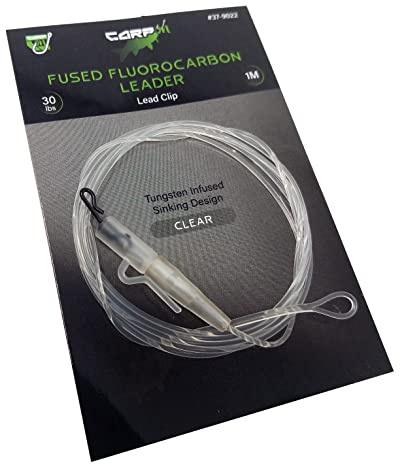 CARP ON - 1 m/100 cm 13,6 kg CARP LEADER Line - tungsteno infuso fluorocarbon Quick Link girevole - Design affondante - (Base + coda gomma e piombo clip, trasparente) [37-9022]