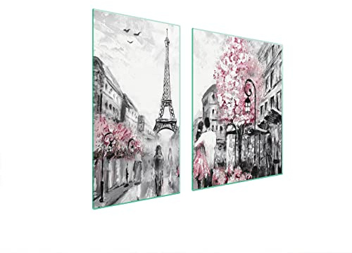 DarHaus Piastre di copertura per piano cottura in ceranfeld 2 pezzi 90 x 52 cm | copertura per piano cottura cottura elettrico a induzione | paraschizzi | tagliere in vetro | Parigi rosa