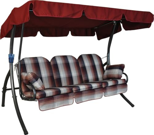 ANGERER Hollywoodschaukel Ibiza schwarz-beige-rot kariert | Gartenschaukel Made in Germany, Schaukel zum Sitzen, Liegen und Entspannen, inklusive Bett-Funktion, einfache Montage