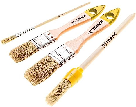 Topex Lot de 4 pinceaux de peinture - Set de peinture - 2 pinceaux plats - 1 pinceau ovale - 1 mini pinceau - Universel - Ensemble de pinceaux professionnels avec manche en bois