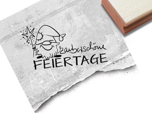 Stempel Zauberschöne Feiertage mit Weihnachtswichtel - Weihnachtsstempel Wichtel Gnom - Karten Geschenkanhänger Tischdeko Scrapbook - zAcheR-fineT (groß ca. 68 x 39 mm)
