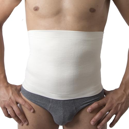 Beman - 556 Bauch aus MerinoWolle und Baumwolle auf der Haut für Herren und Damen, Körperwärmer, elastischer Lendenwirbelgurt, hypoallergene Rückenunterstützung, H.27 cm (Weiß, 4/XL)