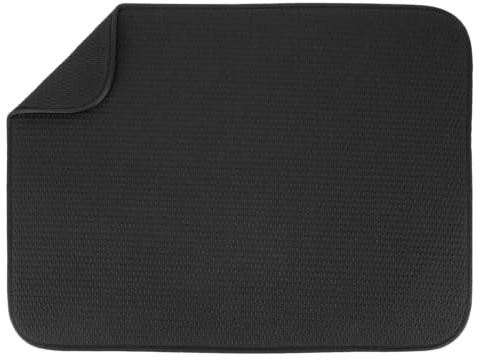 S&T INC. Dish Drying Mat XL, 18” x 24”, Absorbent Microfiber Kitchen Counter Mat, Drying Pad for Dishes, Utensils, Pots and Pans, Extra Large, Diamond Texture, Black