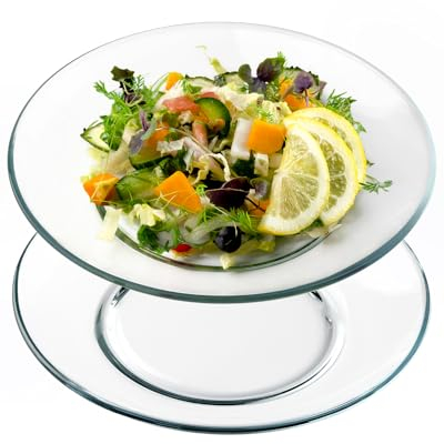 NUTRIUPS Paquete de 2 platos de postre de vidrio templado de 30 cm, platos de ensalada transparentes, aptos para lavavajillas y microondas