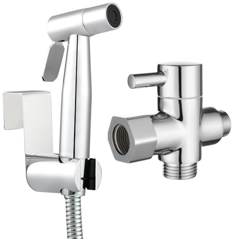 Tecmolog Bidet Portable Douchette WC Kit Complet avec Pulvérisateur de Bidet à Main en Acier Inoxydable et Tuyau 1.5m, Chromé, WS024DF8