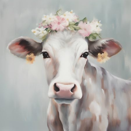 Acryl-Bild 100 x 100 cm: Kuh mit einem Blumenkranz auf dem Kopf. Digitale Zeichnung. (213546353)
