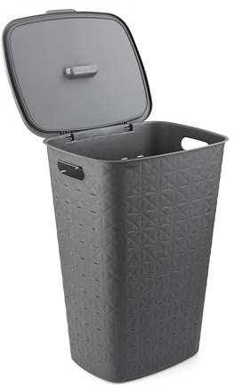 Curver Corbeille à Linge Softex 56L - Design Élégant - Légère, Empilable et Pratique - 70% recyclé - 59 x 43 x 34 cm - Gris