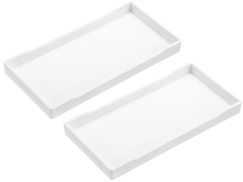 QUARKZMAN 2pz Vassoio da Portata Piccolo Bianco Mini Vassoio 4 x 8 Vassoi da Portata Rettangolari in Plastica in Legno Piatto Decorativo Ottomano per Colazione Cucina