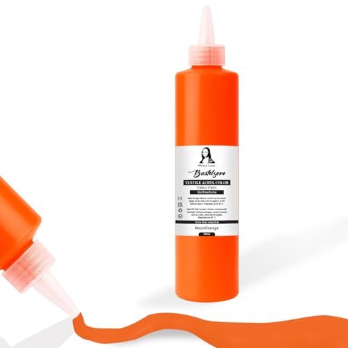Stofffarbe 500ml. Waschfeste Textilfarbe. T-Shirt Farbe für helle Stoffe. Waschmaschinenfest, Waschbeständig. Textilmalfarbe, Stoffmalfarbe. (Neon-Orange)