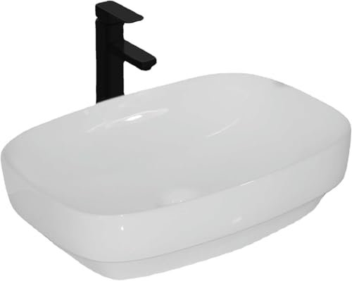 CNPRAZ Aufsatzwaschbecken fürs Badezimmer, Schlichtes, quadratisches, abgerundetes Eckwaschbecken aus Keramik fürs Badezimmer, großes Waschbecken für den Ba