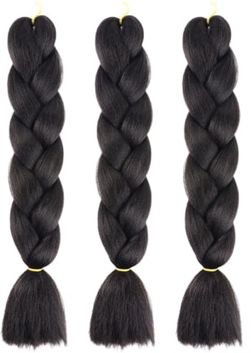 Extension Per Treccine Africane 24 Nero, 3 Pezzi Capelli Neri Sintetici Finti Lunghi Intrecciare Jumbo Braids, Fibra Sintetica Treccia Di Scatola Crochet Twist Braiding Hair Extension Capelli